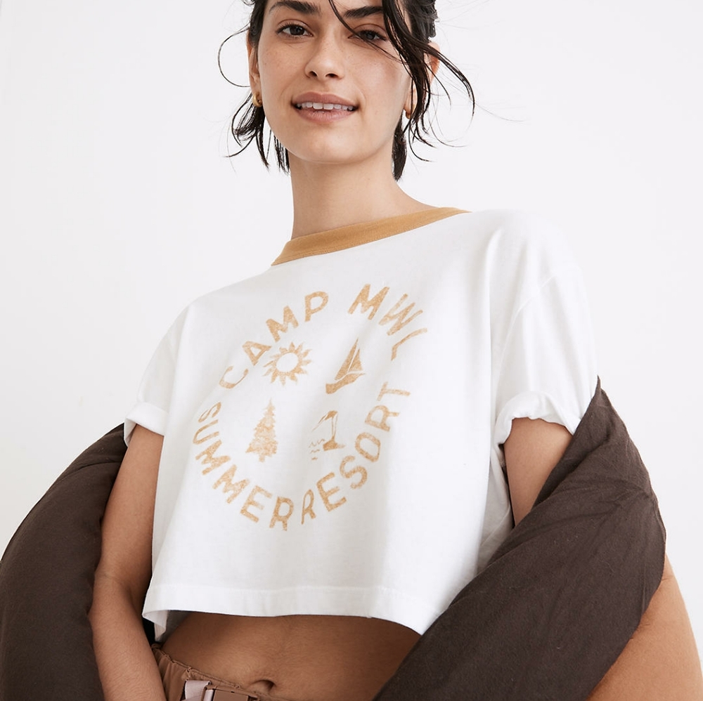 MADEWELL Women Camp Resort Ringer Crop Tee XS NWT